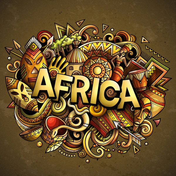 Cartoon cute doodles Africa word. Funny raster artwork — Stock Photo, Image