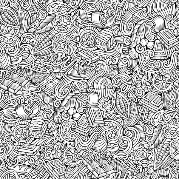 Chocolade handgetekende doodles naadloos patroon. Cacaorasterillustratie. — Stockfoto