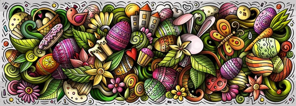 Ευτυχισμένο Πάσχα χέρι ζωγραφισμένα κινούμενα σχέδια doodles εικονογράφηση. — Φωτογραφία Αρχείου