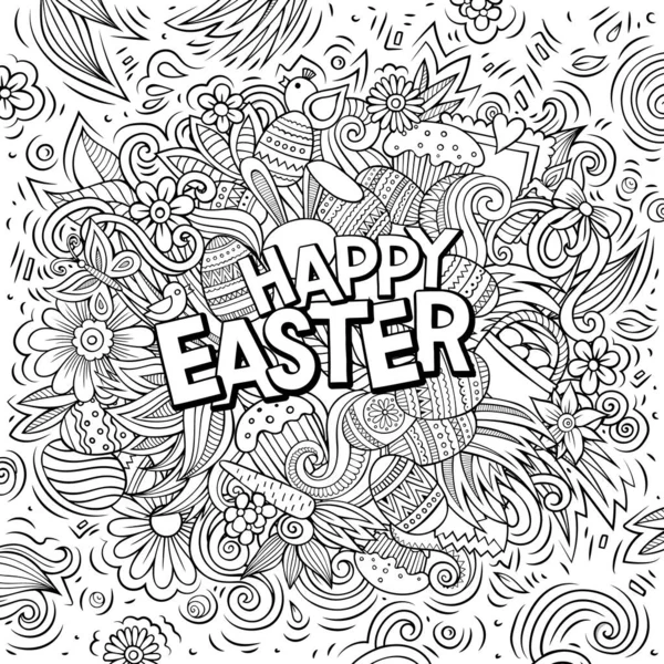 Mutlu Paskalya elleri çizilmiş karikatür çizimleri. — Stok fotoğraf