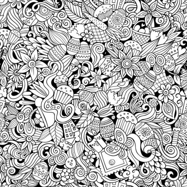 Cartoon cute doodles hand drawn Happy Easter seamless pattern. — Stock Photo, Image