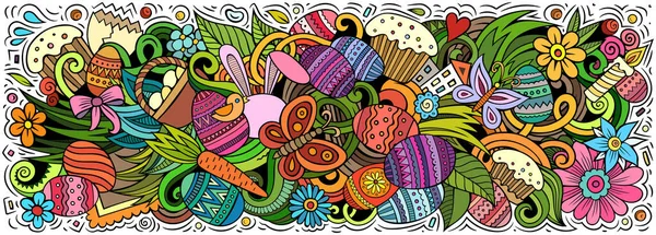 Happy Easter hand drawn cartoon doodles illustration. — Stock Photo, Image