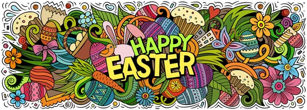 Boldog húsvéti kézzel rajzolt rajzfilm firka illusztráció. — Stock Fotó