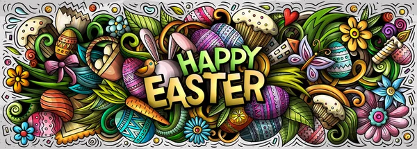 Happy Easter hand drawn cartoon doodles illustration. — Stock Photo, Image