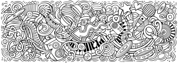 Music hand drawn cartoon doodles illustration. Colorful raster banner — Stock Photo, Image