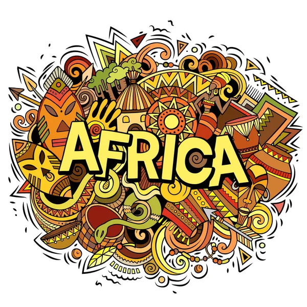 Dibujos animados lindo garabatos palabra de África. Divertida obra de arte raster —  Fotos de Stock