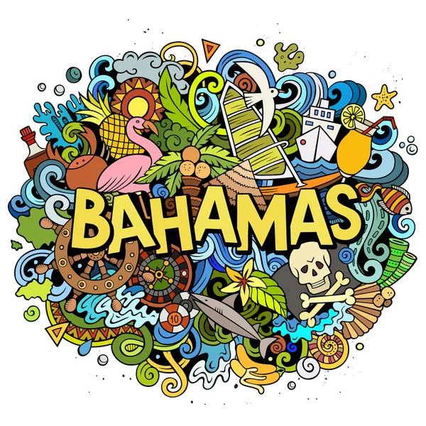 Bahamas dibujado a mano dibujos animados garabatos ilustración. Diseño de viaje divertido . —  Fotos de Stock