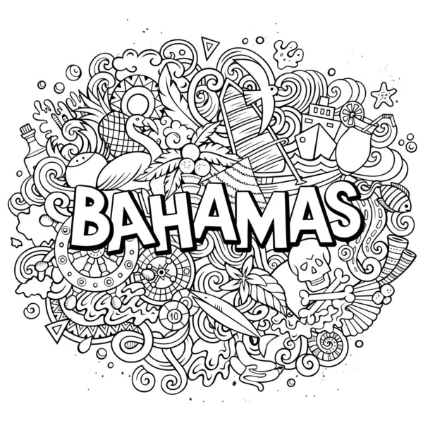 Bahamas dessin à la main illustration de gribouillis de dessins animés. Design de voyage drôle . — Photo