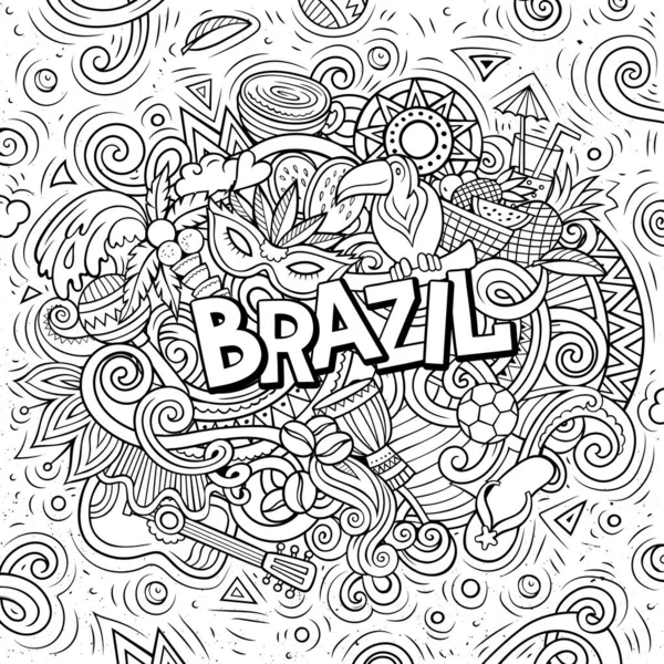 Brasil dibujado a mano dibujos animados garabatos ilustración. Diseño divertido . — Foto de Stock