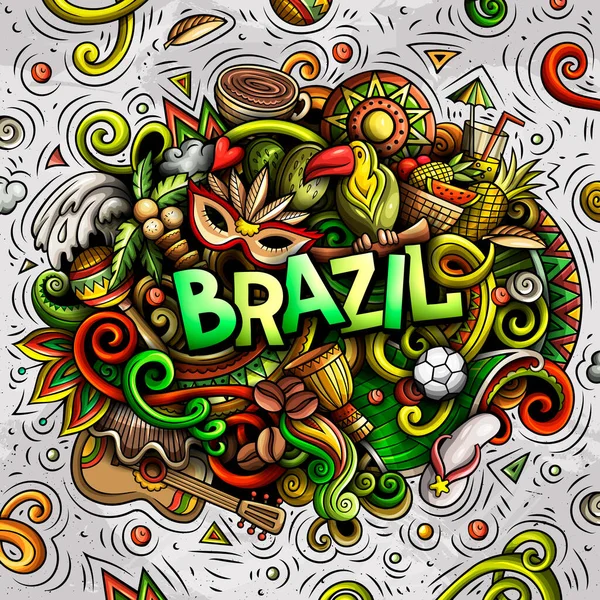 Brasil dibujado a mano dibujos animados garabatos ilustración. Diseño divertido . — Foto de Stock