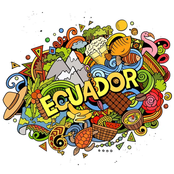 Equador desenhado à mão desenho animado doodles ilustração. Design engraçado . — Fotografia de Stock