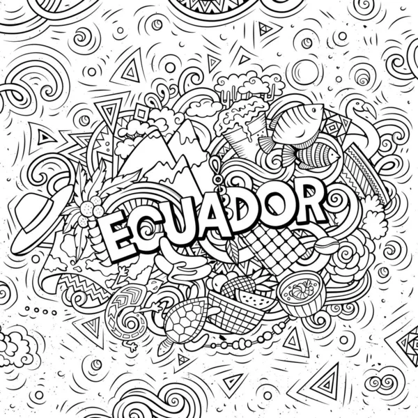Ecuador dibujado a mano dibujos animados garabatos ilustración. Diseño divertido . — Foto de Stock