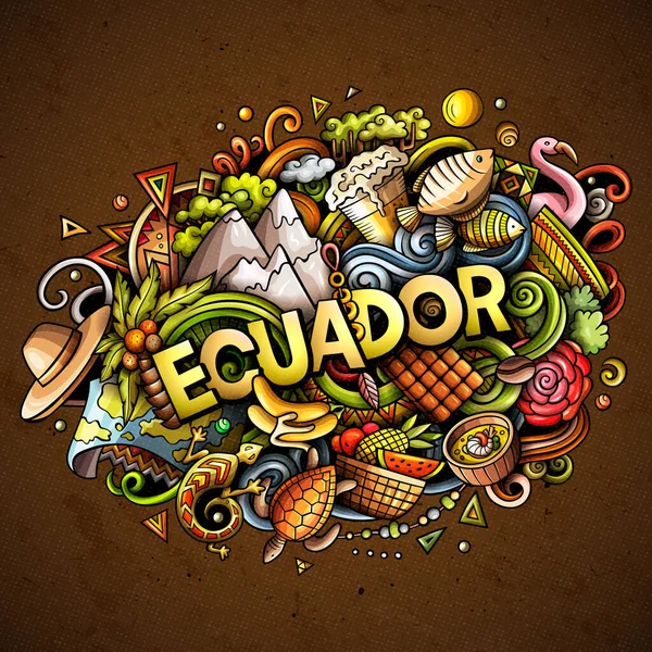 Ecuador dibujado a mano dibujos animados garabatos ilustración. Diseño divertido . — Foto de Stock