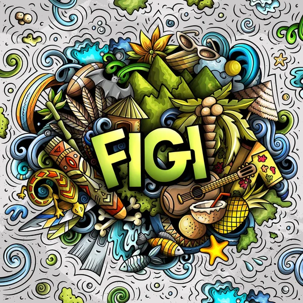 Figi handritade tecknade klotter illustration. Rolig resedesign. — Stockfoto