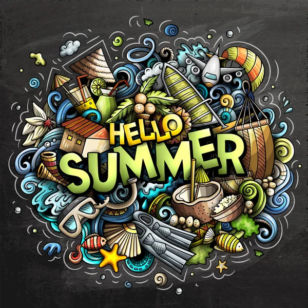 Иллюстрация Hello Summer, нарисованная вручную. Смешной сезонный дизайн . — стоковое фото