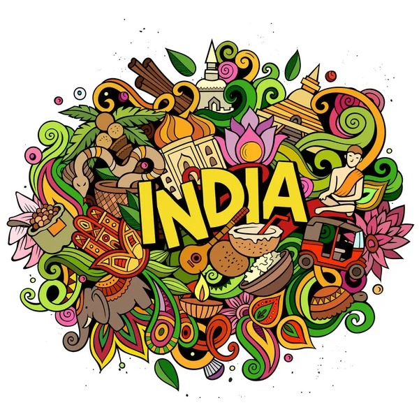 Índia mão desenhado desenho animado doodles ilustração. Design engraçado . — Fotografia de Stock