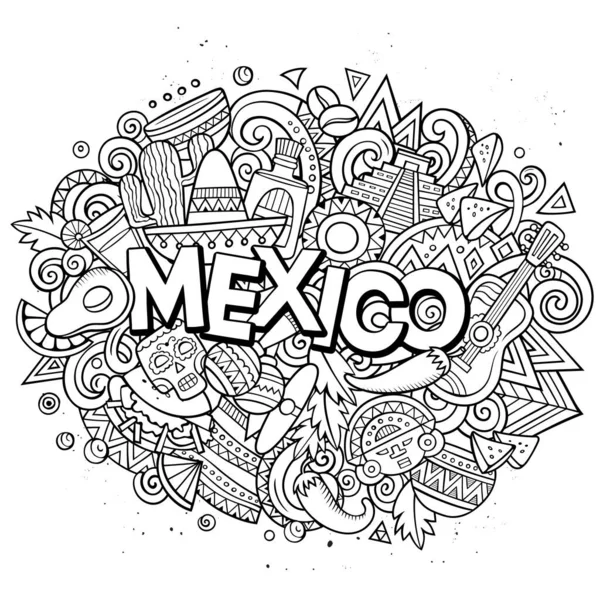 Mexico hand drawn cartoon doodles illustration. Funny design.