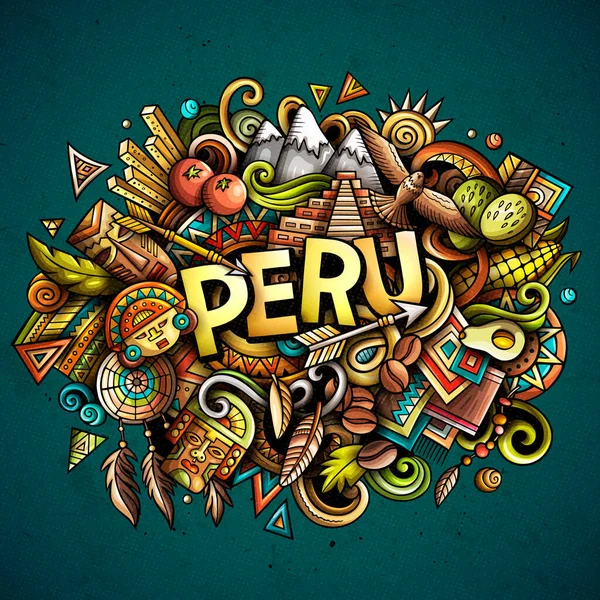 Peru met de hand getekend cartoon doodles illustratie. Grappig ontwerp. — Stockfoto