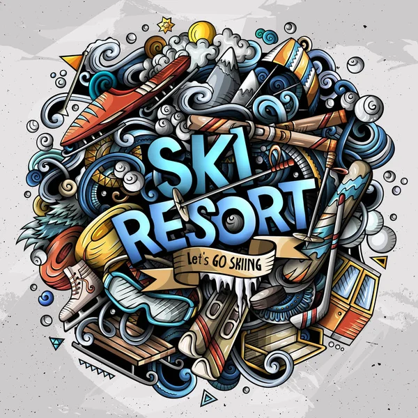 Ski Resort hand drawn cartoon doodles illustration. — Stock Photo, Image