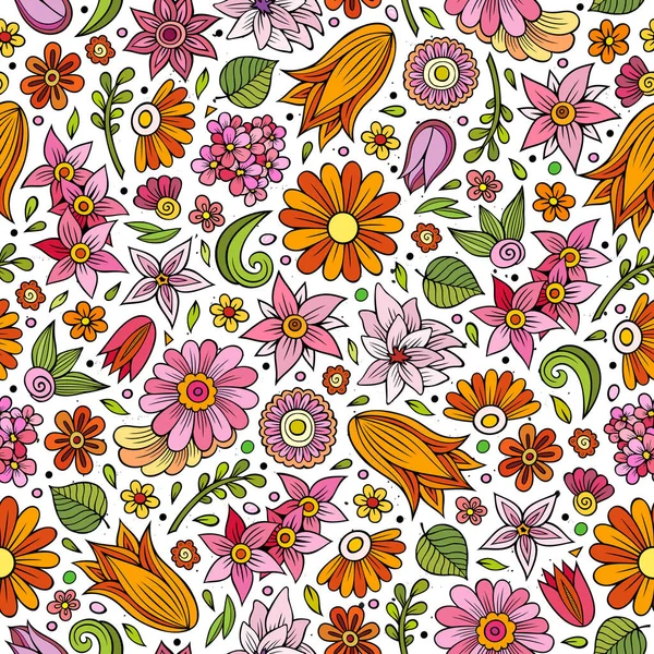 Cartoon cute hand drawn Spring seamless pattern. — Stock Photo, Image