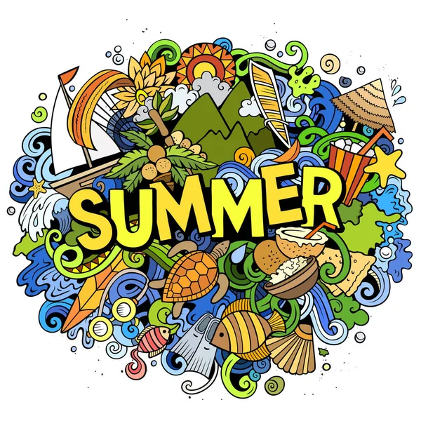 Illustration de gribouillis dessinés à la main d'été. Design saisonnier drôle . — Photo