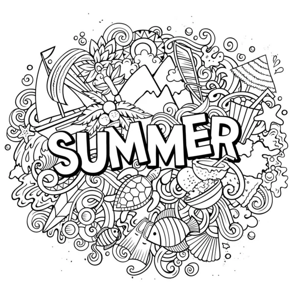 Sommar handritade tecknade klotter illustration. Rolig säsongsdesign. — Stockfoto