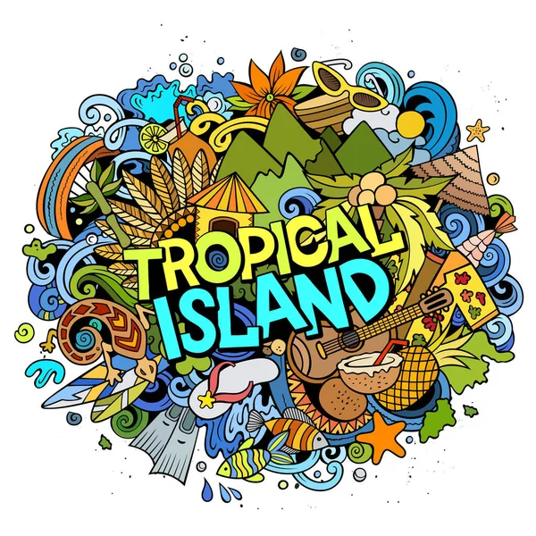 Tropicale paradiso disegnato a mano cartone animato scarabocchi illustrazione. Divertente design stagionale — Foto Stock