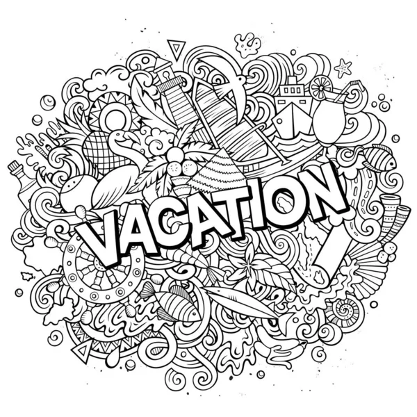 Vacation handritade tecknade klotter illustration. Rolig säsongsdesign. — Stockfoto