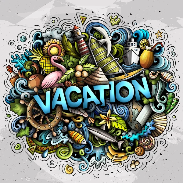 Vacation disegnato a mano cartone animato scarabocchi illustrazione. Divertente design stagionale . — Foto Stock