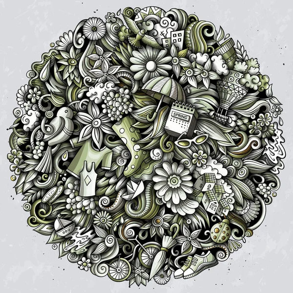 Spring hand drawn raster doodles illustration. Nature poster design. — Stock Photo, Image
