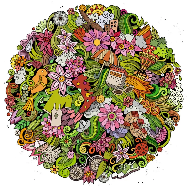 Wiosenne strony rysowane rastrowe bazgroły ilustracji. Projekt plakatu przyrodniczego. — Zdjęcie stockowe