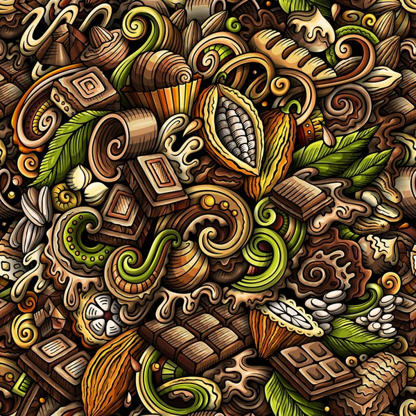 Chocolate dibujado a mano garabatos patrón sin costuras. Ilustración de raster de cacao . —  Fotos de Stock