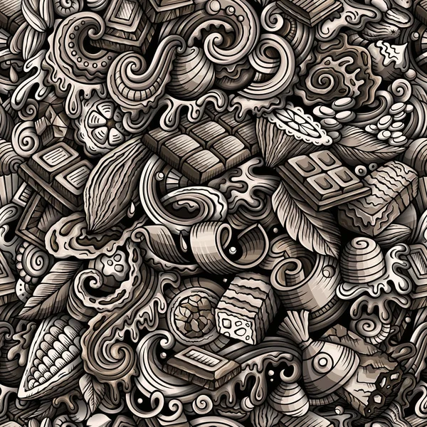 Шоколадные рисованные вручную каракули бесшовный узор. Какао-растровая иллюстрация . — стоковое фото