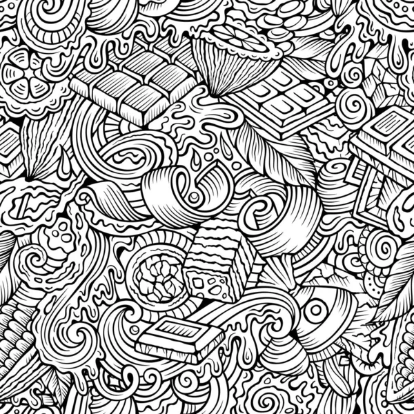 Chocolate hand drawn doodles seamless pattern. Cocoa raster illustration.