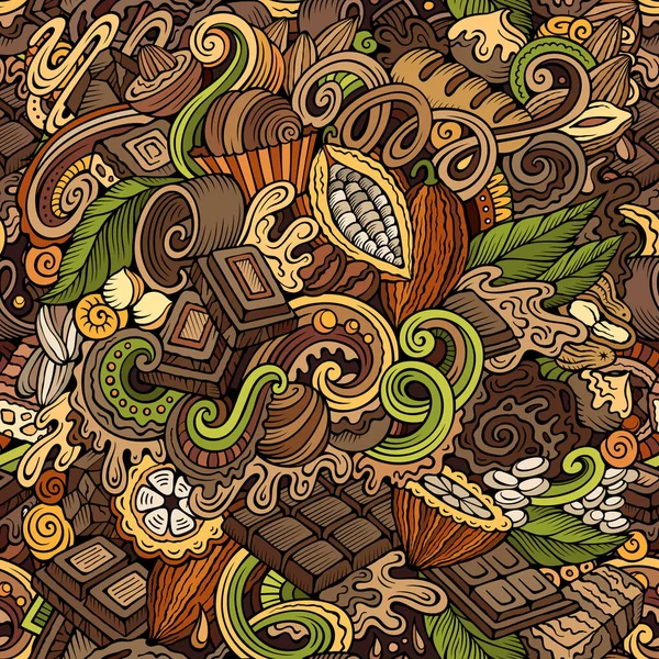 Chokladhandritade klotter sömlöst mönster. Kakao raster illustration. — Stockfoto