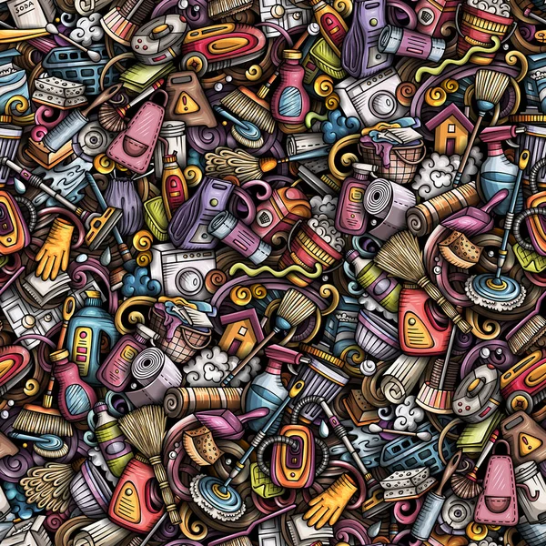 Tecknad söt klotter handritade Rengöring sömlös mönster — Stockfoto