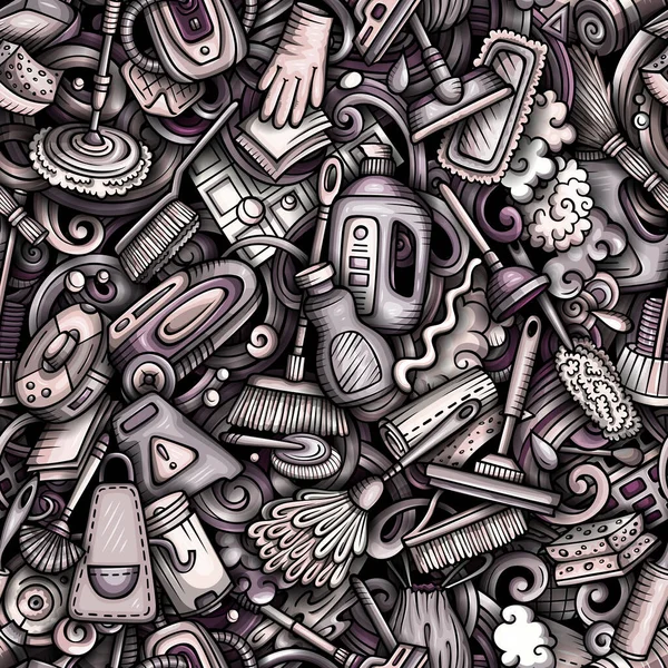 Cartoon niedliche Kritzeleien von Hand gezeichnet Reinigung nahtlose Muster — Stockfoto