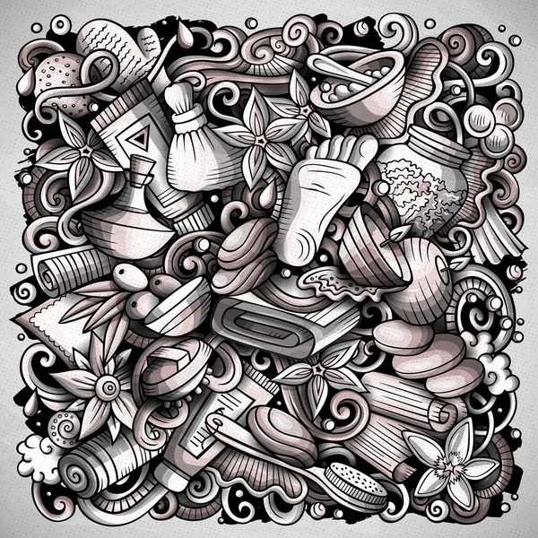 Masáž ručně kreslené rastrové čmáranice ilustrace. Karta lázeňského salónu — Stock fotografie