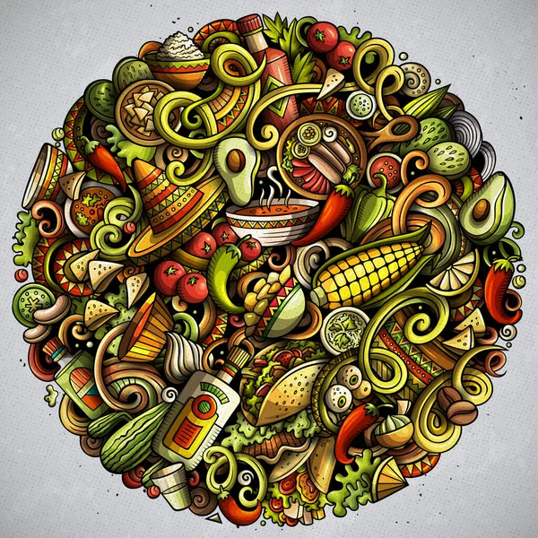 Мексиканская еда рисовала растровые каракули вручную. Дизайн постера кухни. — стоковое фото