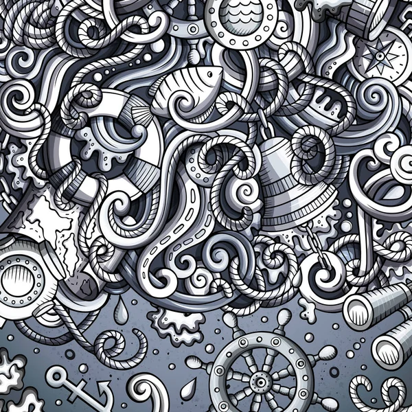 Desenhos animados bonito doodles mão desenhado design quadro náutico — Fotografia de Stock