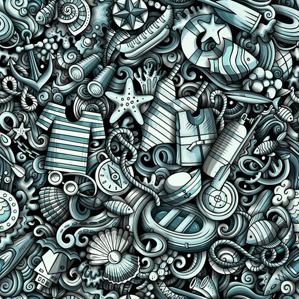Karikatura roztomilé čmáranice ručně kreslené Mořské bezešvé vzor. — Stock fotografie
