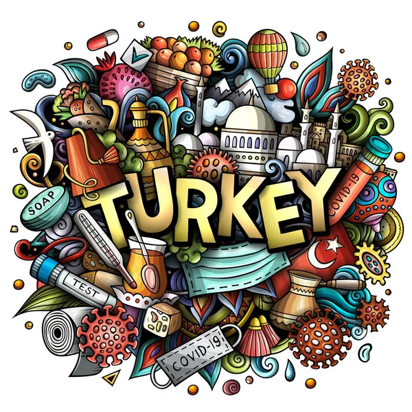 Turkije met de hand getekend cartoon doodles illustratie. Coronavirus cartoon ontwerp. — Stockfoto