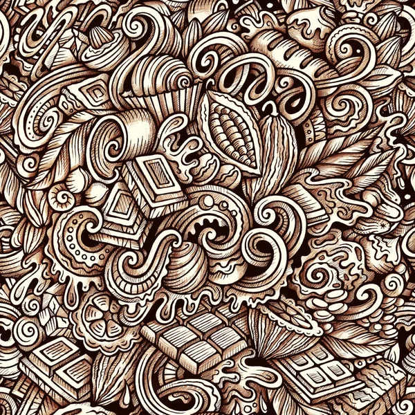 Chocolate hand drawn graphics doodles seamless pattern. — Stock Photo, Image