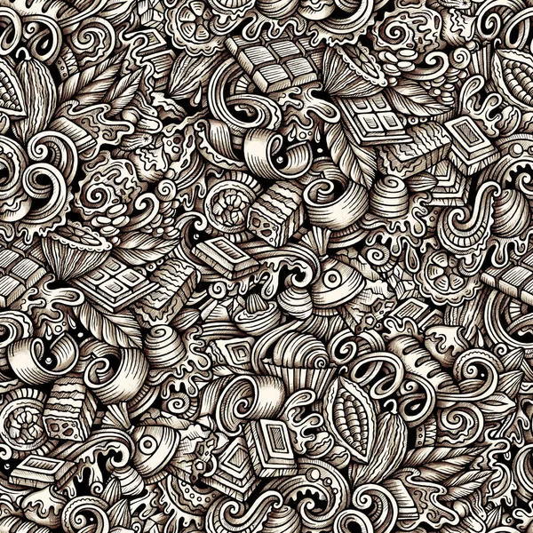 Chocolate hand drawn graphics doodles seamless pattern. — Stockfoto