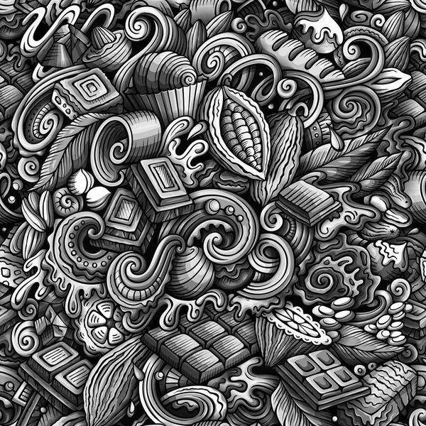 Chocolate hand drawn doodles seamless pattern. Cocoa raster illustration. — Stock Photo, Image