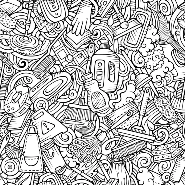 Tekenfilm schattige doodles hand getekend Schoonmaken naadloos patroon — Stockfoto