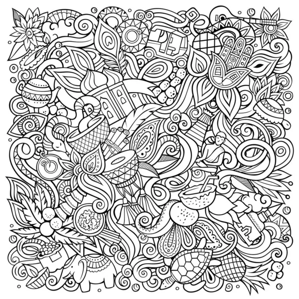 India hand drawn raster doodles illustration. Indian poster design. — Stock Photo, Image