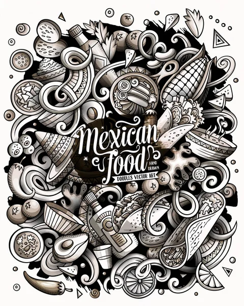 Mexican food hand drawn raster doodles illustration. Cuisine poster design. — Stock Photo, Image