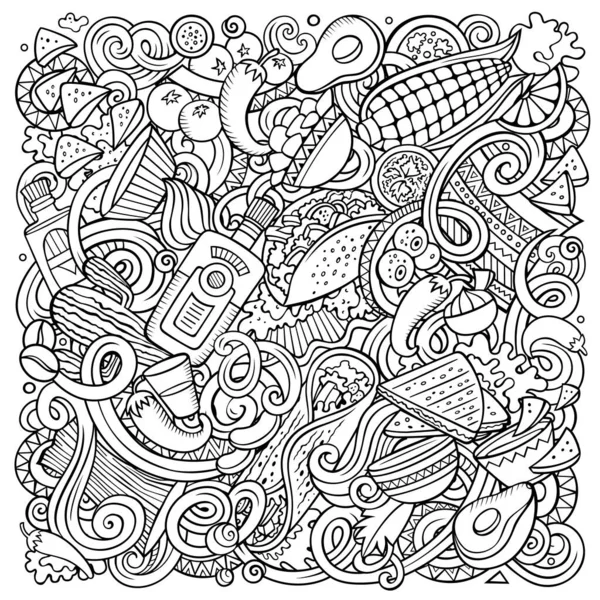 Mexican food hand drawn raster doodles illustration. Cuisine poster design.