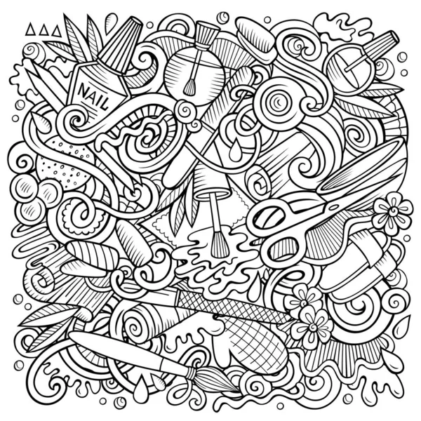 Καρφί σαλόν χειροποίητα raster doodles εικονογράφηση. Σχέδιο αφίσας μανικιούρ. — Φωτογραφία Αρχείου